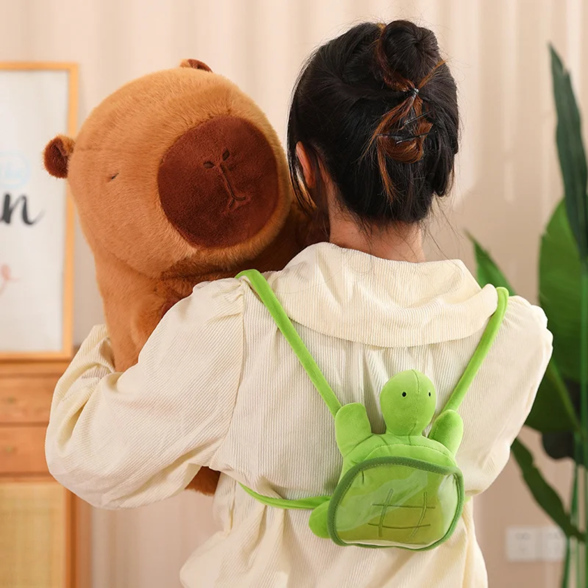 Kawaii Capybara Plush With Turtle Backpack