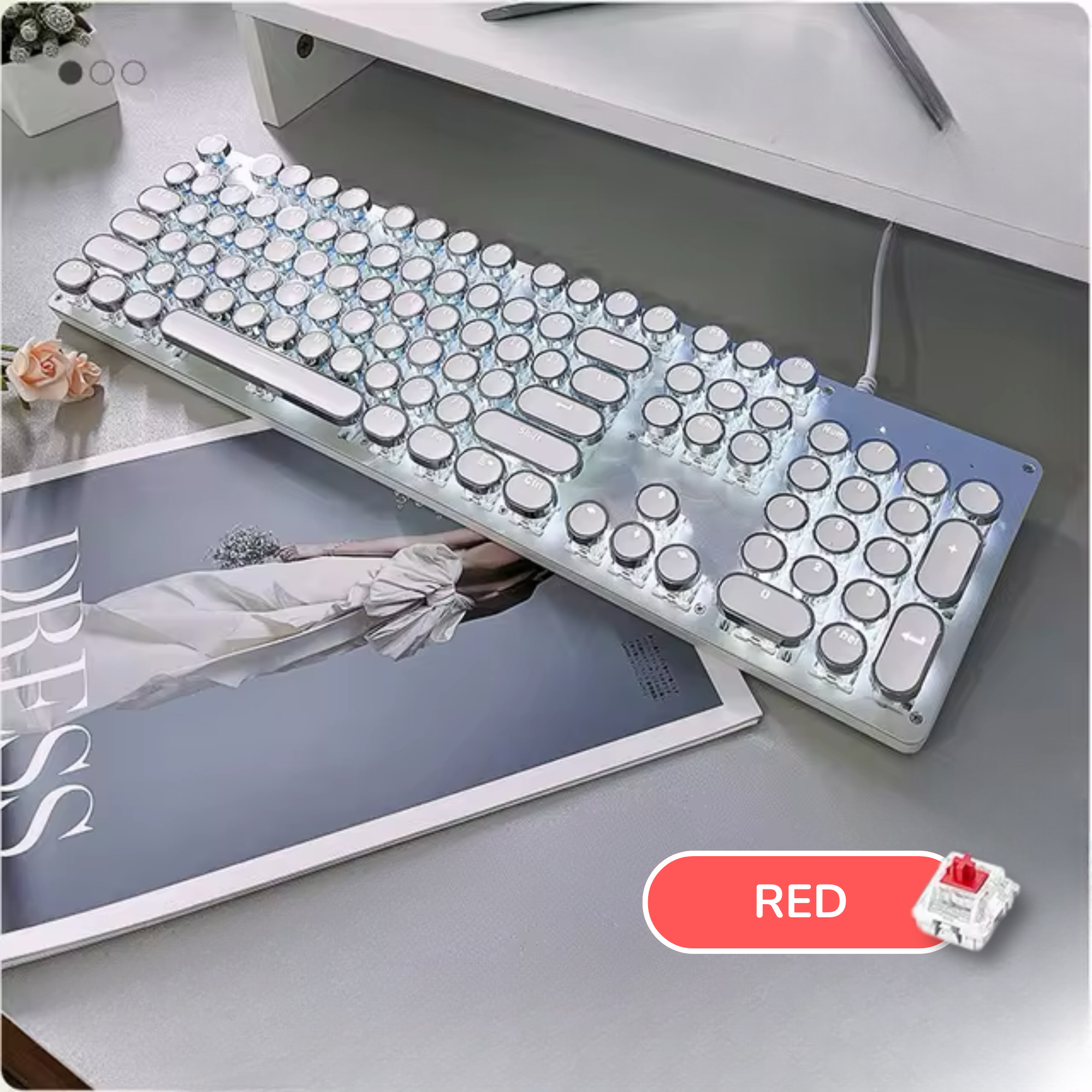 Retro LED Mechanical Keyboard - Wired - White