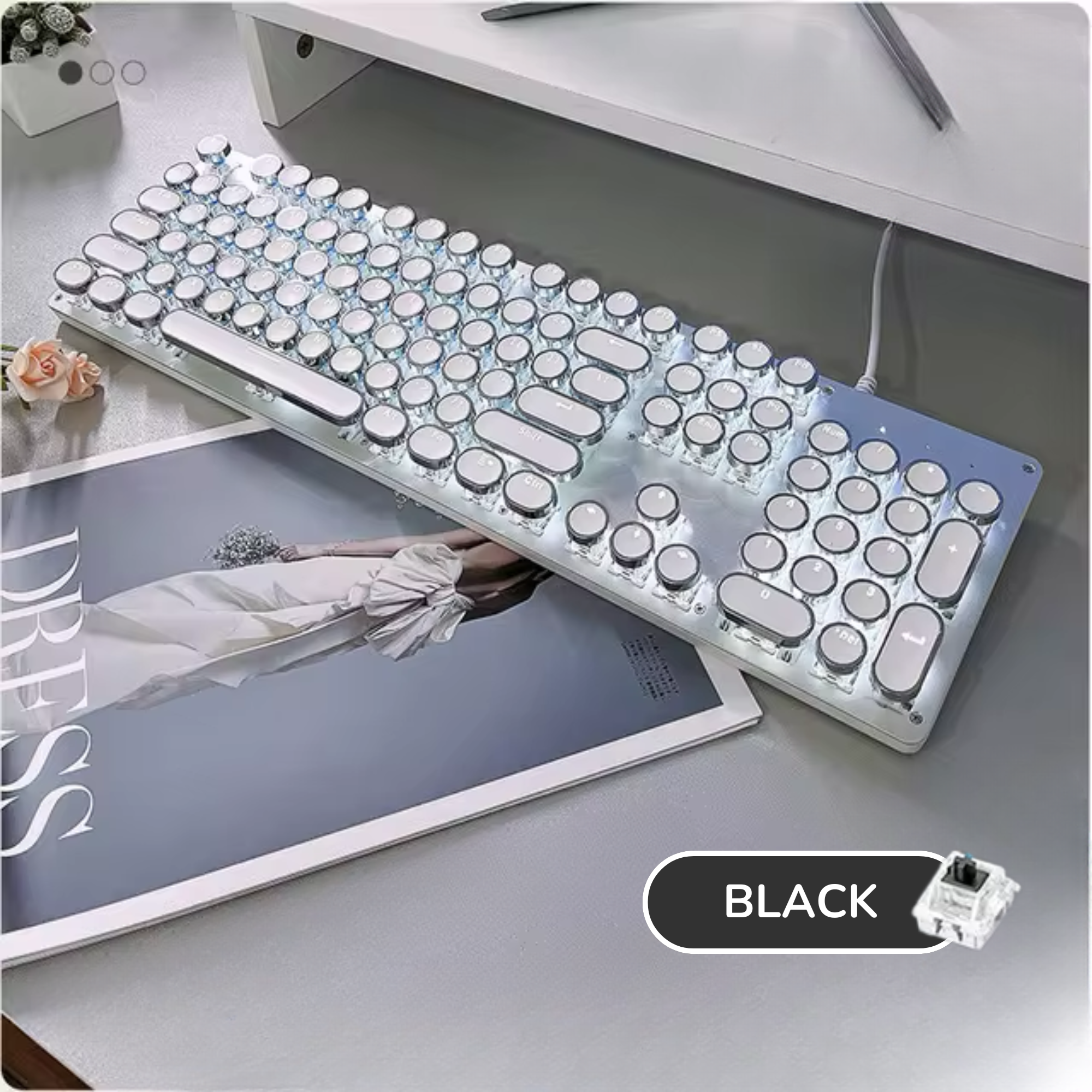 Retro LED Mechanical Keyboard - Wired - White