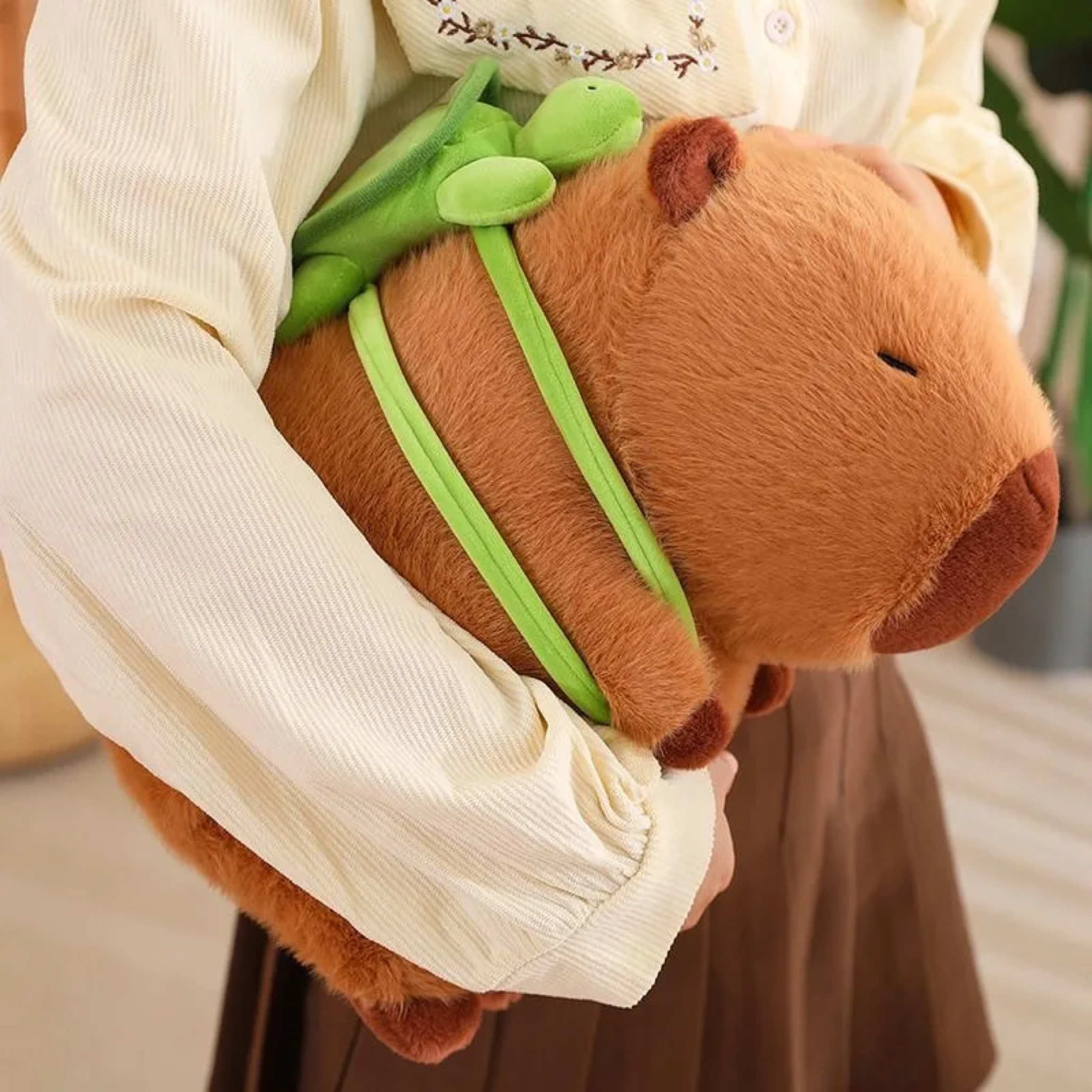 Kawaii Capybara Plush With Turtle Backpack