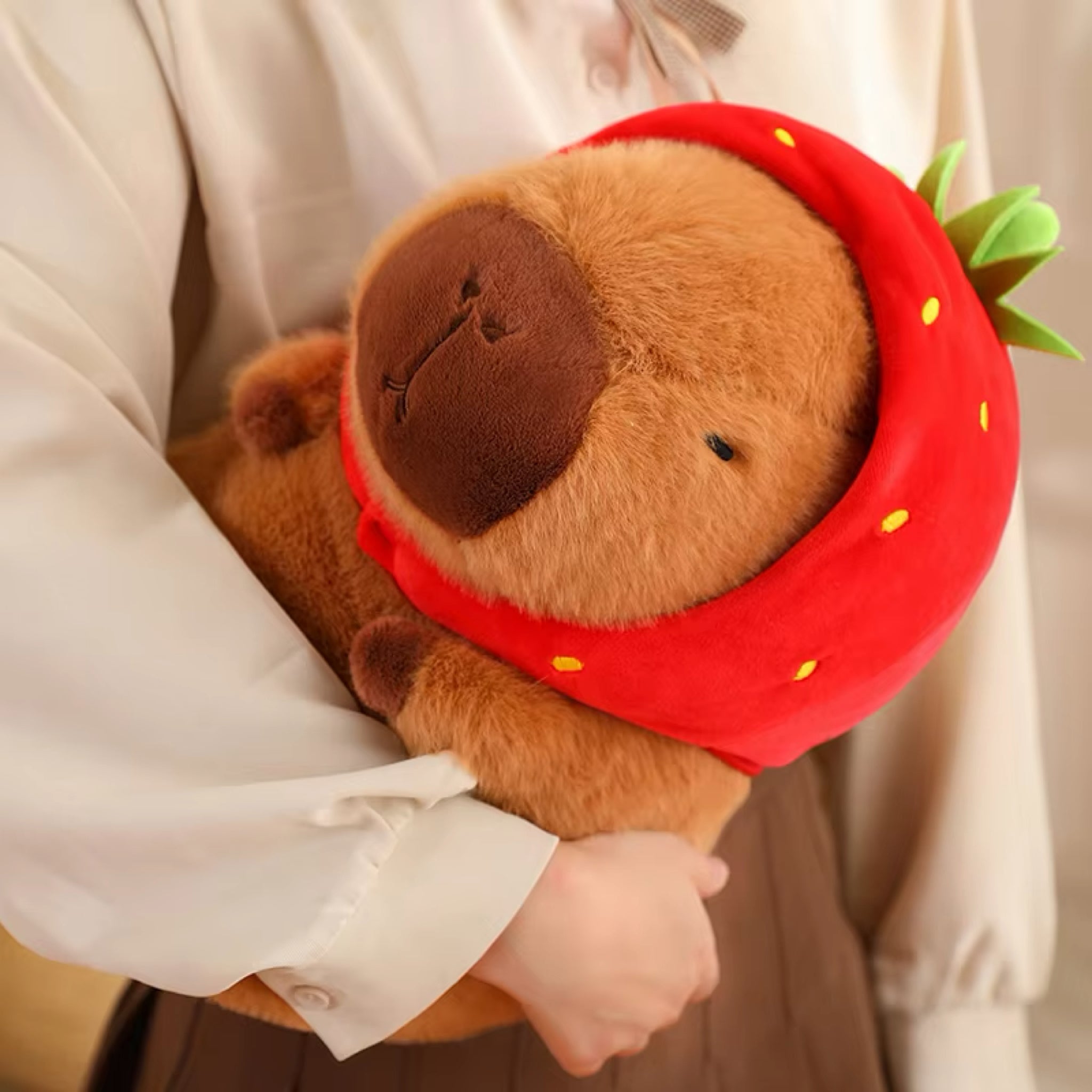 Kawaii Capybara Plush With Strawberry Hat