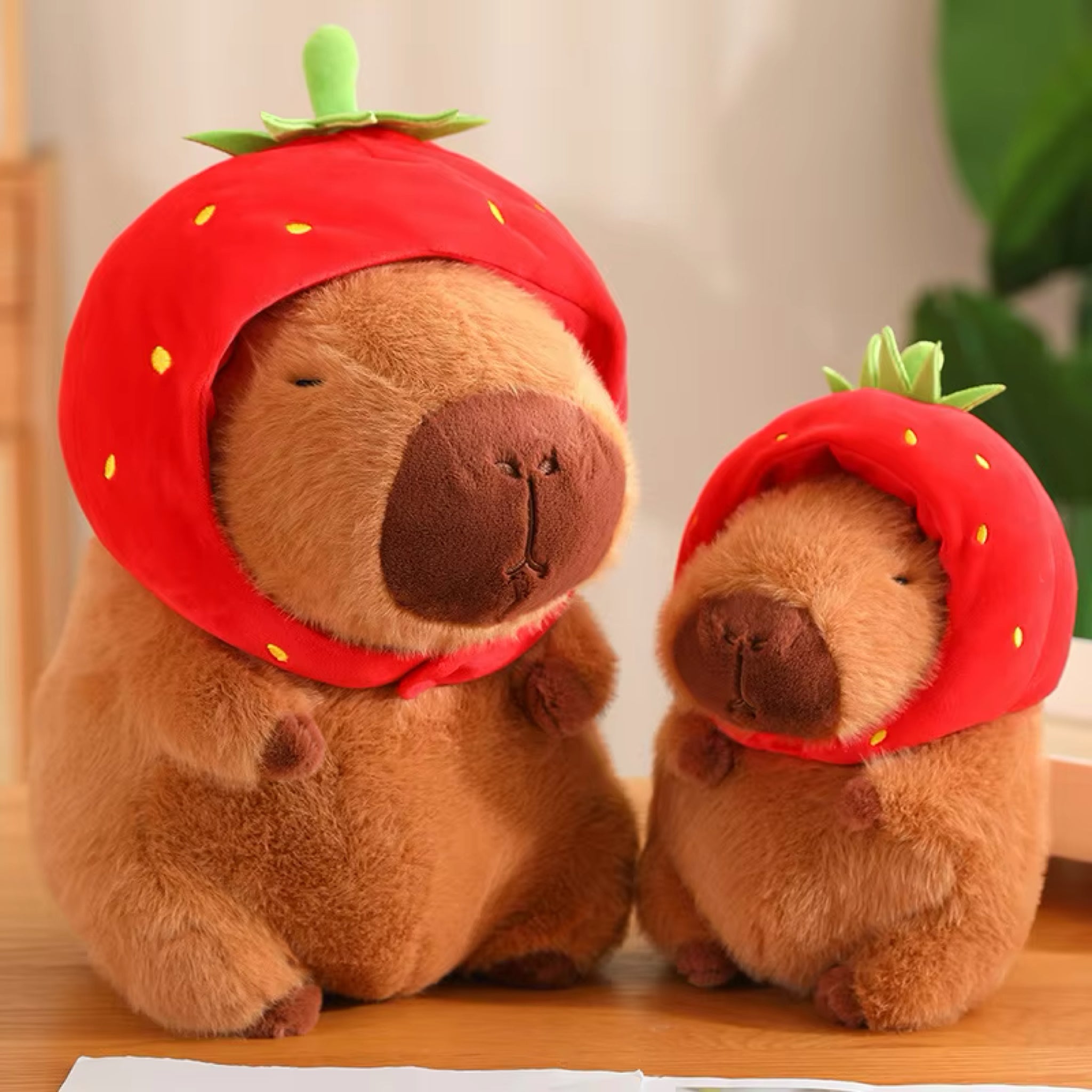 Kawaii Capybara Plush With Strawberry Hat